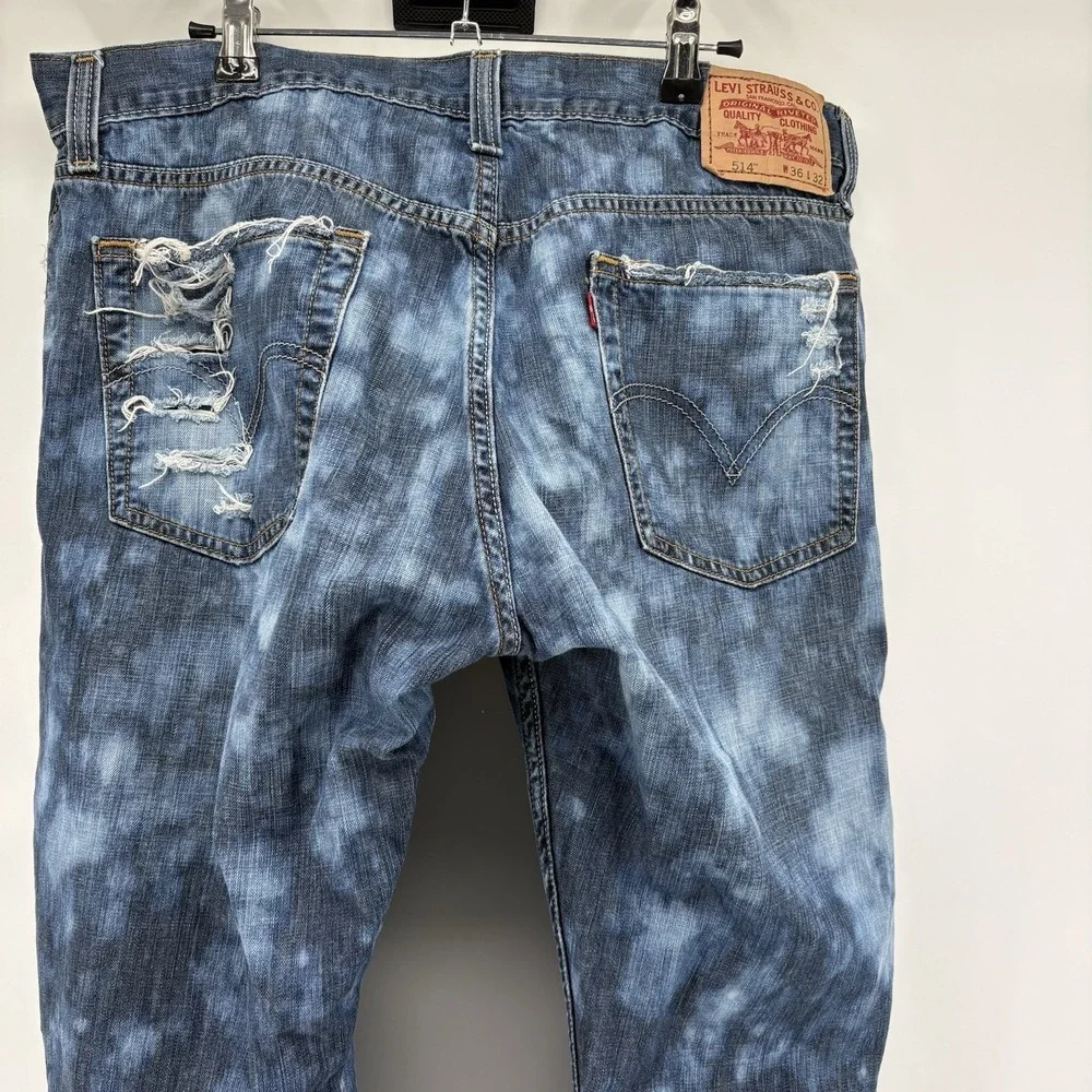 Levi's 514 Men's Jeans 36x32 Bleached Denim Slim Straight Fit Distressed